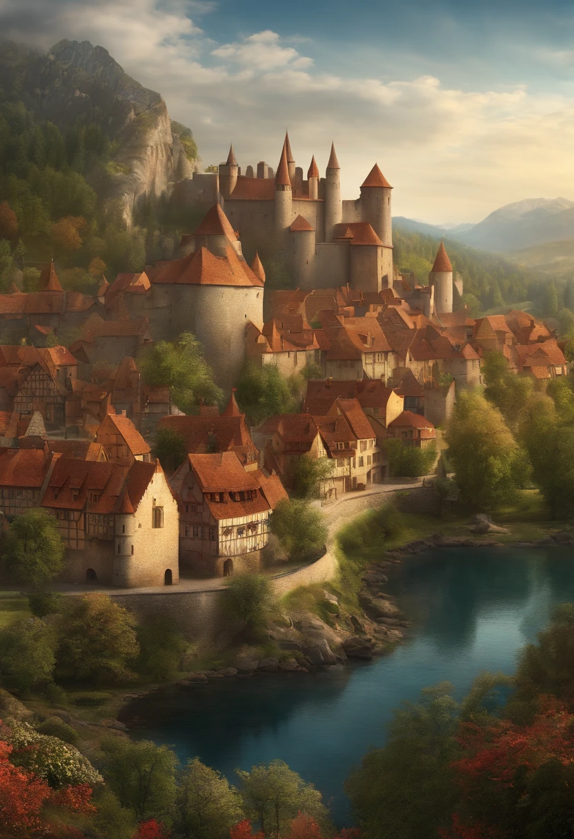 map of a medieval town with a castle