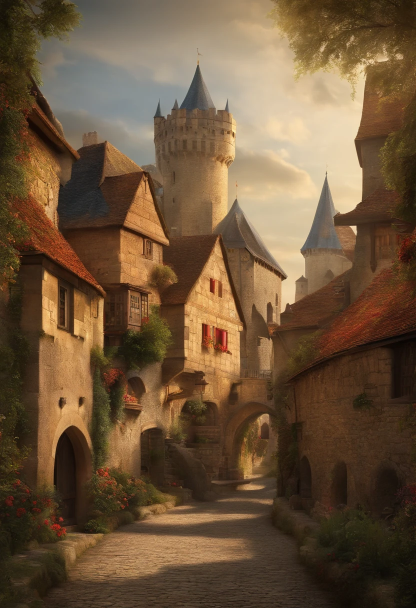 map of a medieval town with a castle