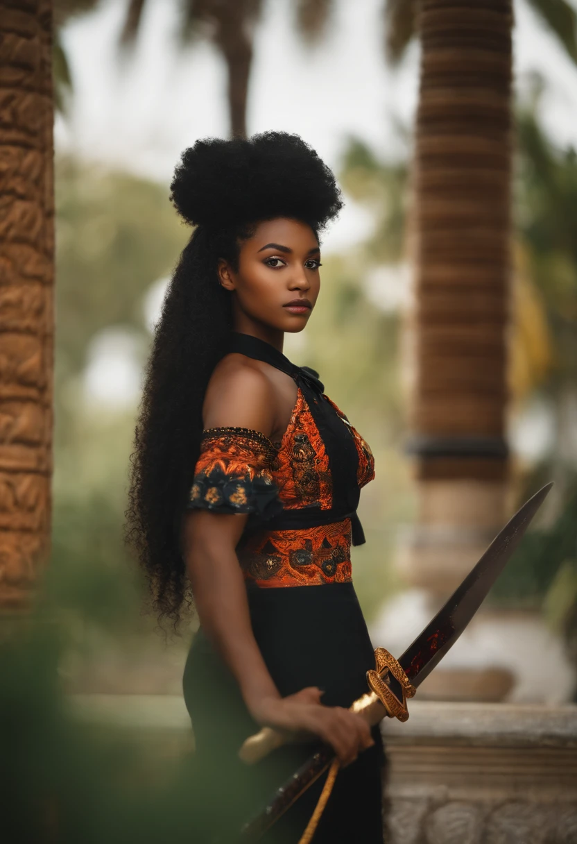 menina de 15 anos, agente FBI, pele negra, cabelos afro, katana na cintura