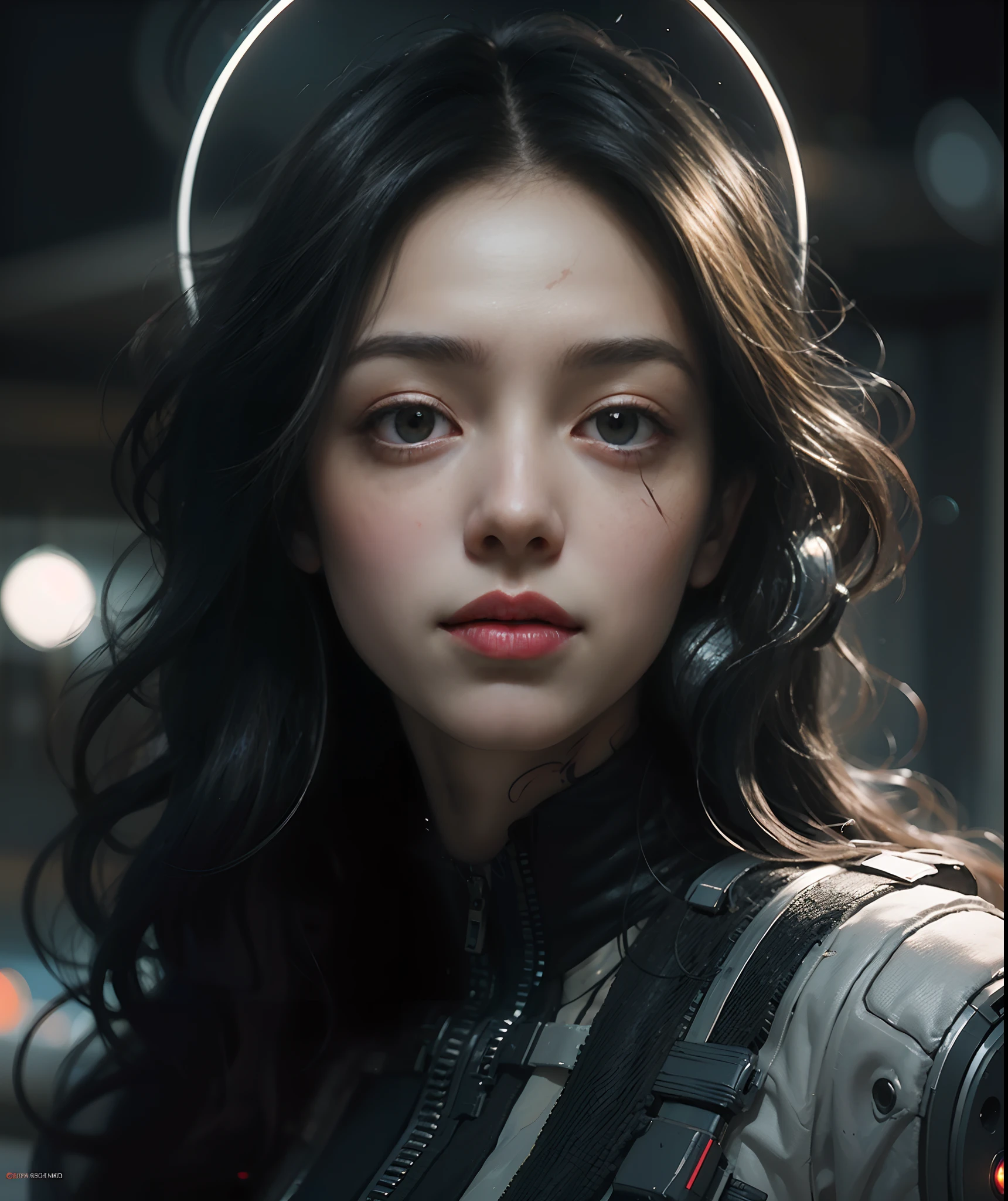 Detailed portrait cyberpunk (sks woman) (40 year old sks woman), futuristic neon reflective wear, sci-fi, robot parts, ismail inceoglu dragan bibin hans thoma greg rutkowski alexandros pyromallis nekro rene margitte illustrated, perfect face, ((tattoo)), (long hair),, matte skin, pores, wrinkles, hyperdetailed, hyperrealistic,, Moody Lighting, Hasselblad Award Winner, Soft Diffuse Lighting, Smirk,, machine face, fine details, realistic shaded, intricate, elegant,