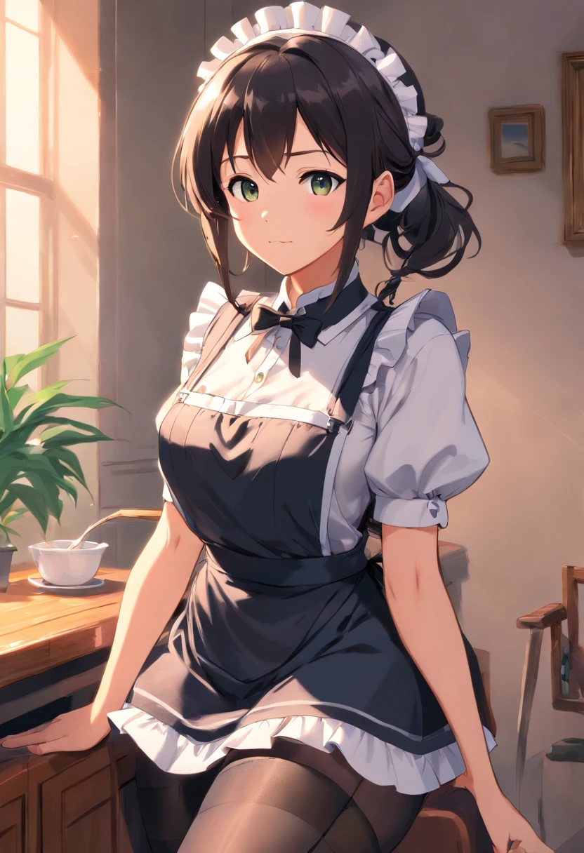 Maid costume big tits black silk big man 8 feet tall restraint restraint masculine characteristics huge nipple clip suspender stockings