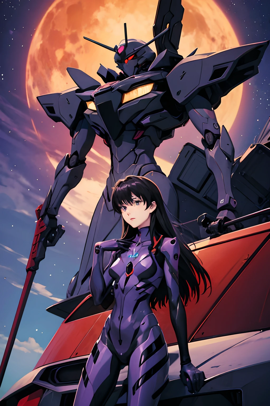 Evangelion. EVA-01. Detailed robot armor in black. Big Robot.