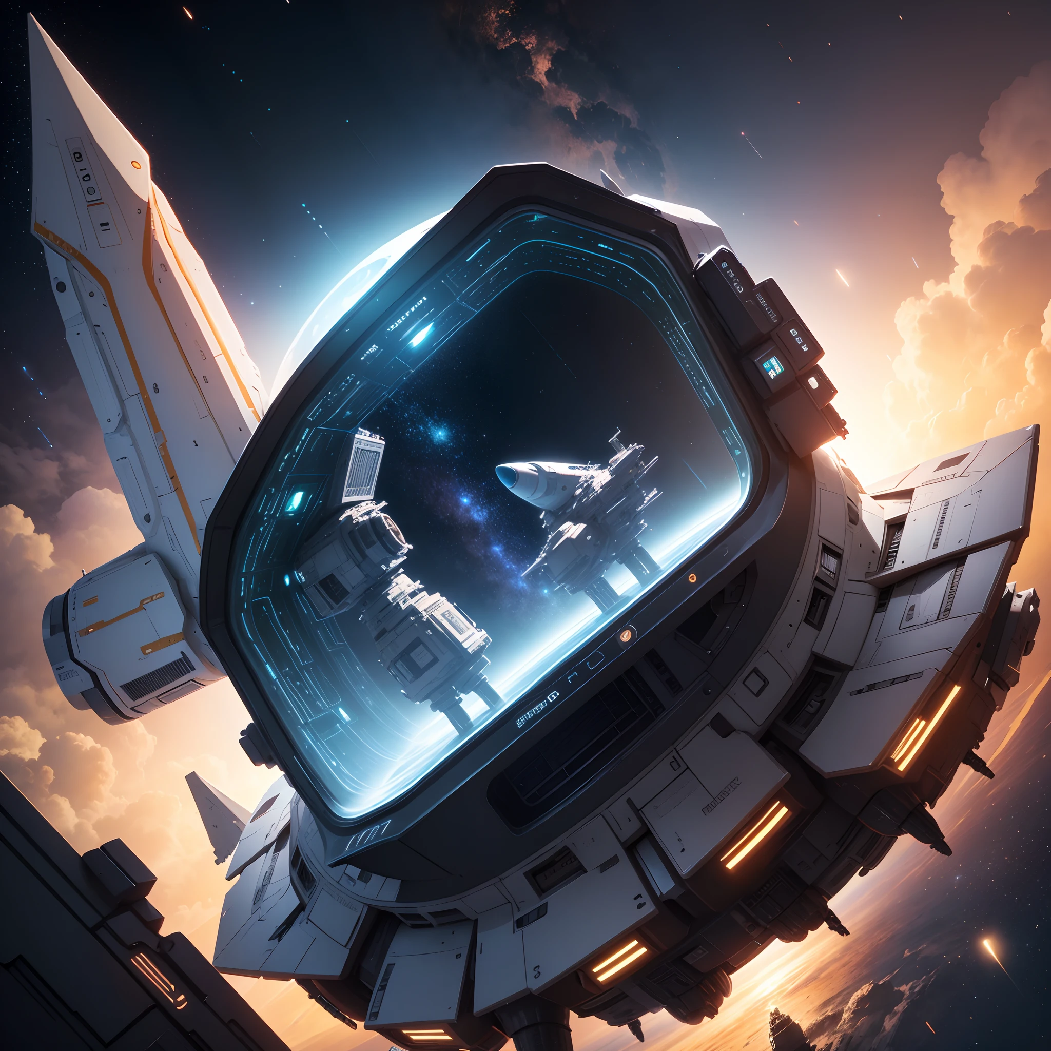 Spaceship in a space, 8k, micro detail, illustration,