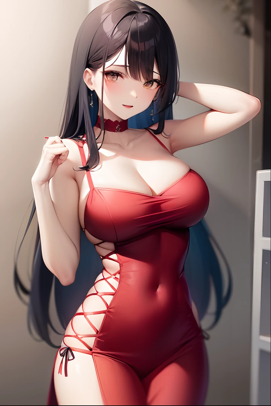 Mulher me em sexy vestido vermelho