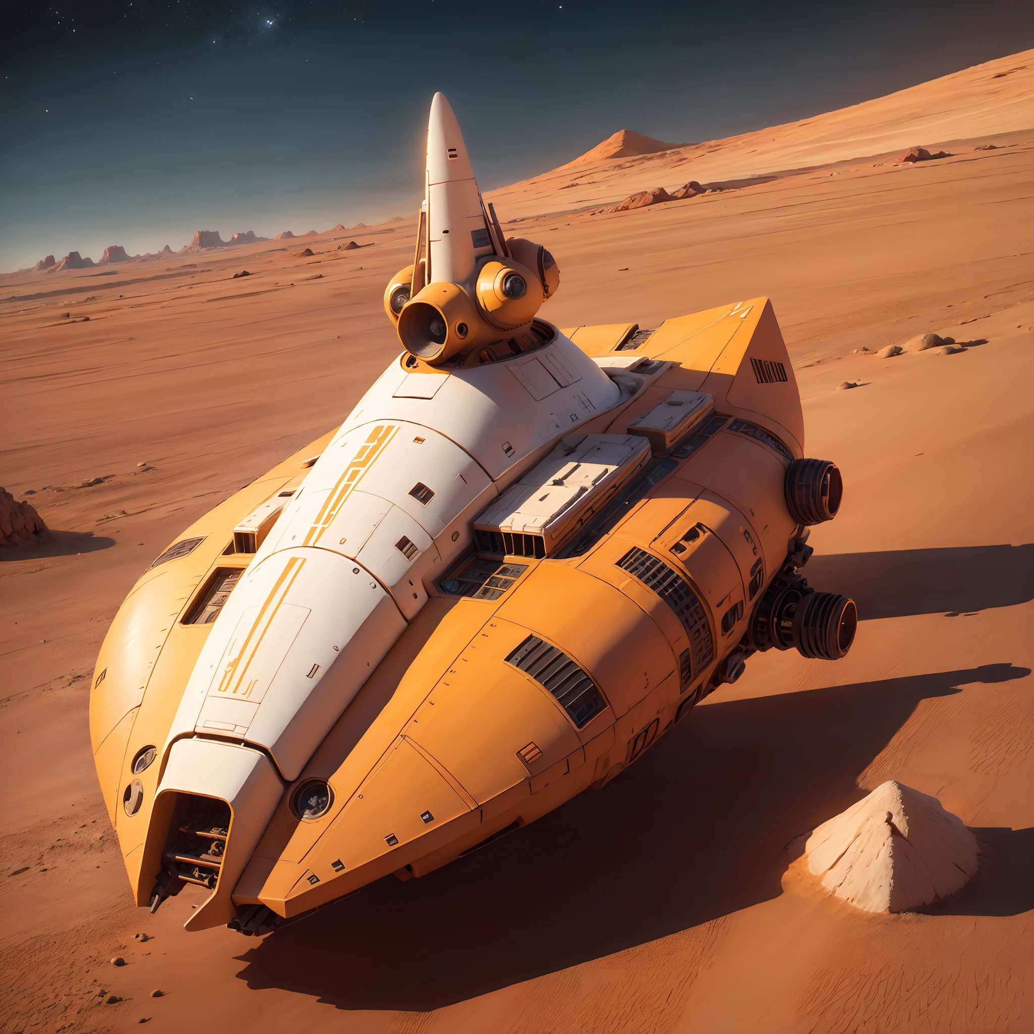 Spaceship on a mars , 8k, micro detail, illustration,