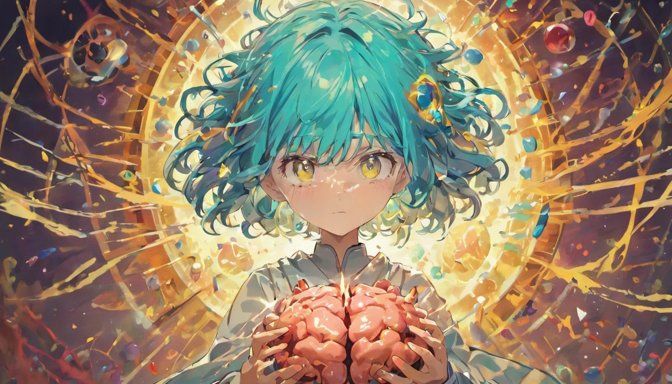 Brain in the hands with several health elements, materia, Exercise, mirai, Forming a high-performance brain