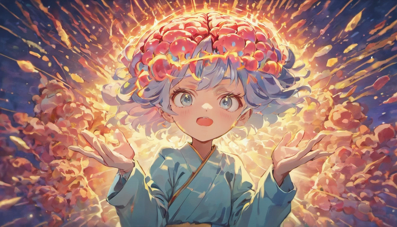 Brain in the hands with several health elements, materia, Exercise, mirai, Forming a high-performance brain