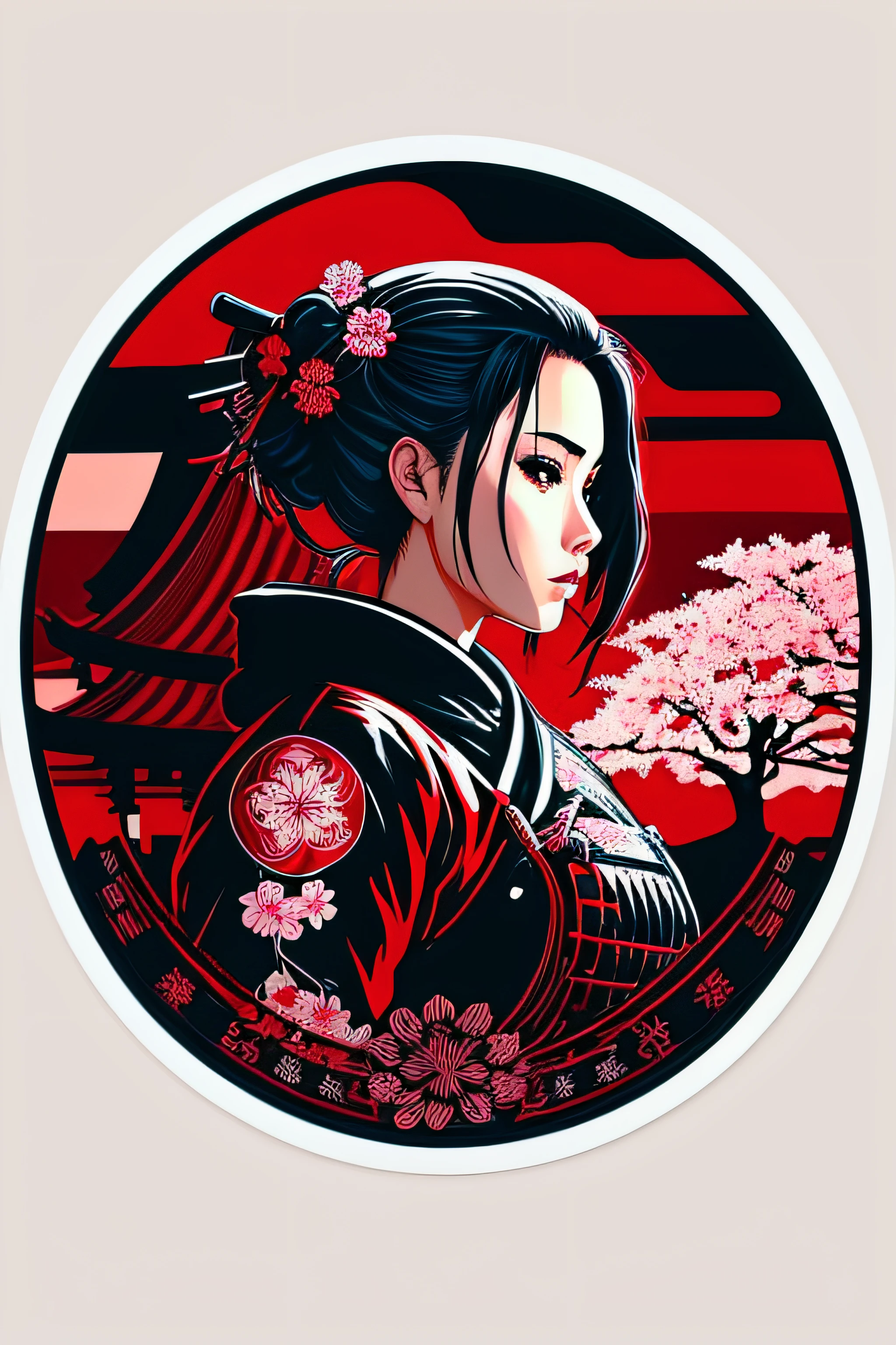 ((stickers)), 1girl, highly detailed, sexy female ronin, samurai, cherry blossom flowers border, japanese tattoos, katana, japan, night, moonlight, vector style art, erotic, movie poster style, lettering. (masterpiece:1.2), (best quality), (ultra detailed), (8k, 4k, intricate),(highly detailed:1.2),