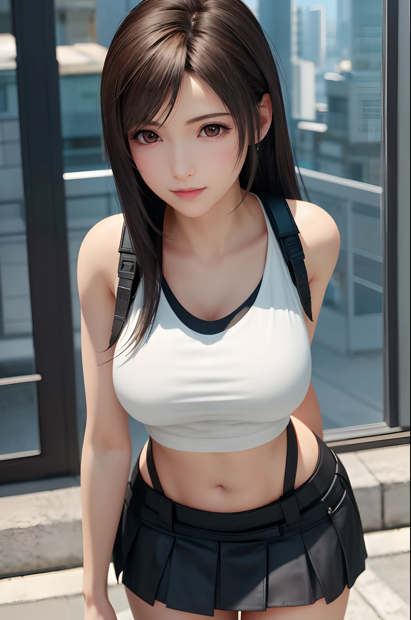 (Very delicate and beautiful:1.2)Supermodel, Perfect Shape, girl, Tifa, Knee socks, Beautiful legs,Gentle expression,Pampered look,Innocent face,mini skirt,Big Breasts,Beautiful breasts,Sensual,Bike Shorts,,masterpiece, highest quality, High resolution, 8k, , Sports Girls,Training wear,short hair, Messy Hair, blush, Sexy pose, Big Breasts, sweating,, sweating, Cityscape, Crisp details, Super Detail, Realistic skin texture, surface details, Beautiful eyes in every detail, Medium Full Shot, ,Flame Background,smile,Look at the audience, Big Breasts, Big Tits, whole body, White panties