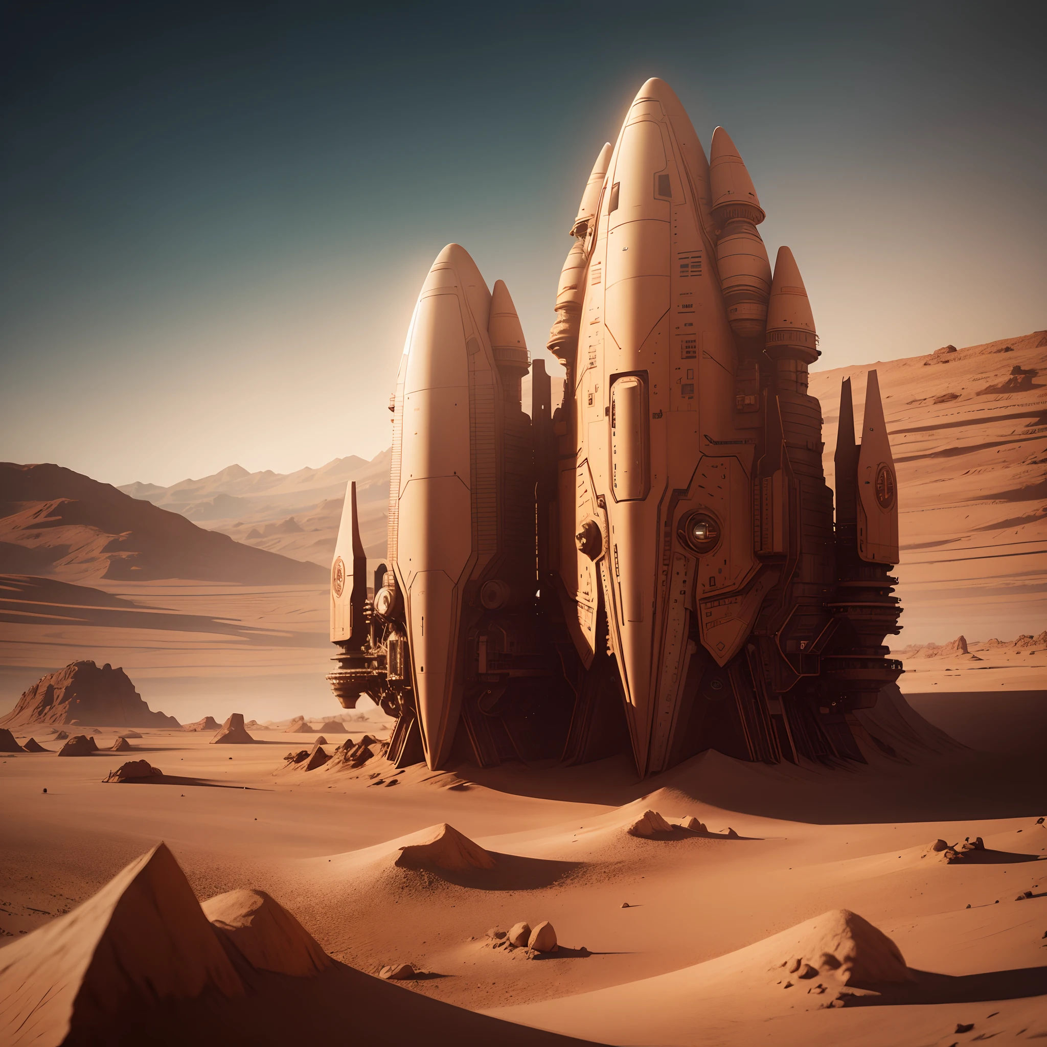 Spaceship on a mars , aliens , 8k, micro detail, illustration,