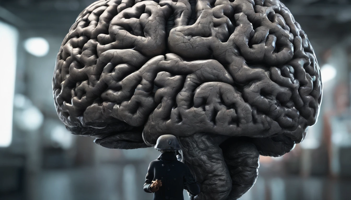 Brain in the hands with several health elements, materia, Exercise, mirai, Forming a high-performance brain、pitch black、unmanned