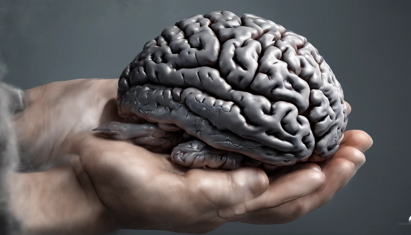 Handsome bearded man eats brain