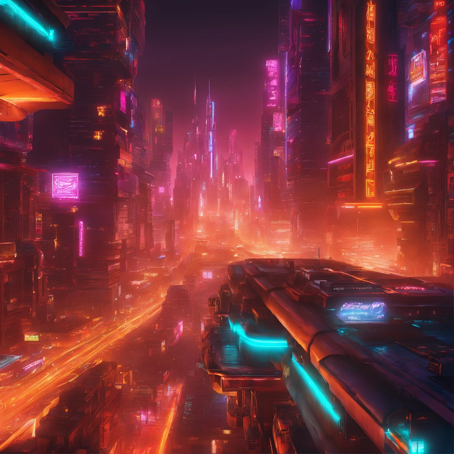 Create futuristic transcendentalist works of art, Imagine a floating city in the sky, The building structure is complex，Technologically advanced. Depict this futuristic city in rich detail, Capture bright lights, Suspended platforms and crisscrossing aircraft.