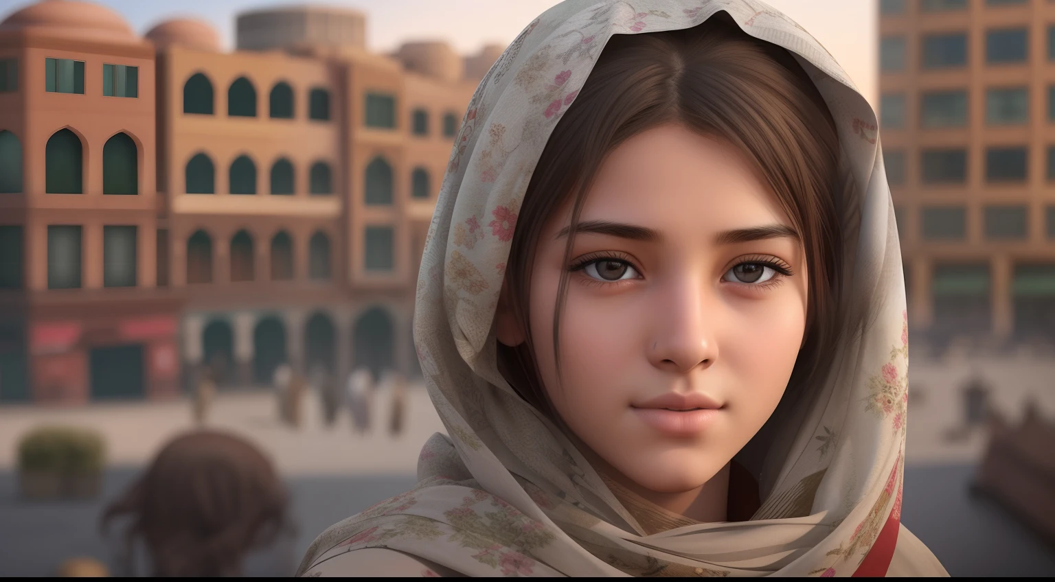 "Generate a hyper-realistic image of a 15-year-old girl with authentic Afghanistan features, set against a realistic city background, full body, showcasing the best quality and intricate details."