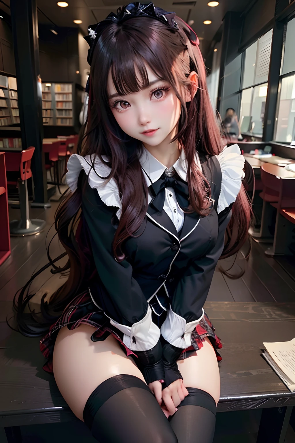 A sexy、Glamour、A slight smil、knee high socks、panthyhose、Beautie、Beautiful shape、wretched、boredom、Unusual beauty、Fornication、Good skin luster、Long hair straight hair、pinkhair、lovely、Kiss Face、seductiv、Strong sexual pleasure、open your legs a little、JK style、high-school uniform、Black Blazer、Red checked skirt、18year old、saddened、Unhappy、Transcendent beauty、slightly thicker thighs、small mouth、masturbation、Open your mouth wide to the maximum、Nasty look、Put your hand on your crotch、Goth Lo Remake、Neat face、Writhing expression、Maid Taste、A little eye-catching、The nose is neat、garterbelts、Smile a little、Library Background、book library、Boken、Find a book、