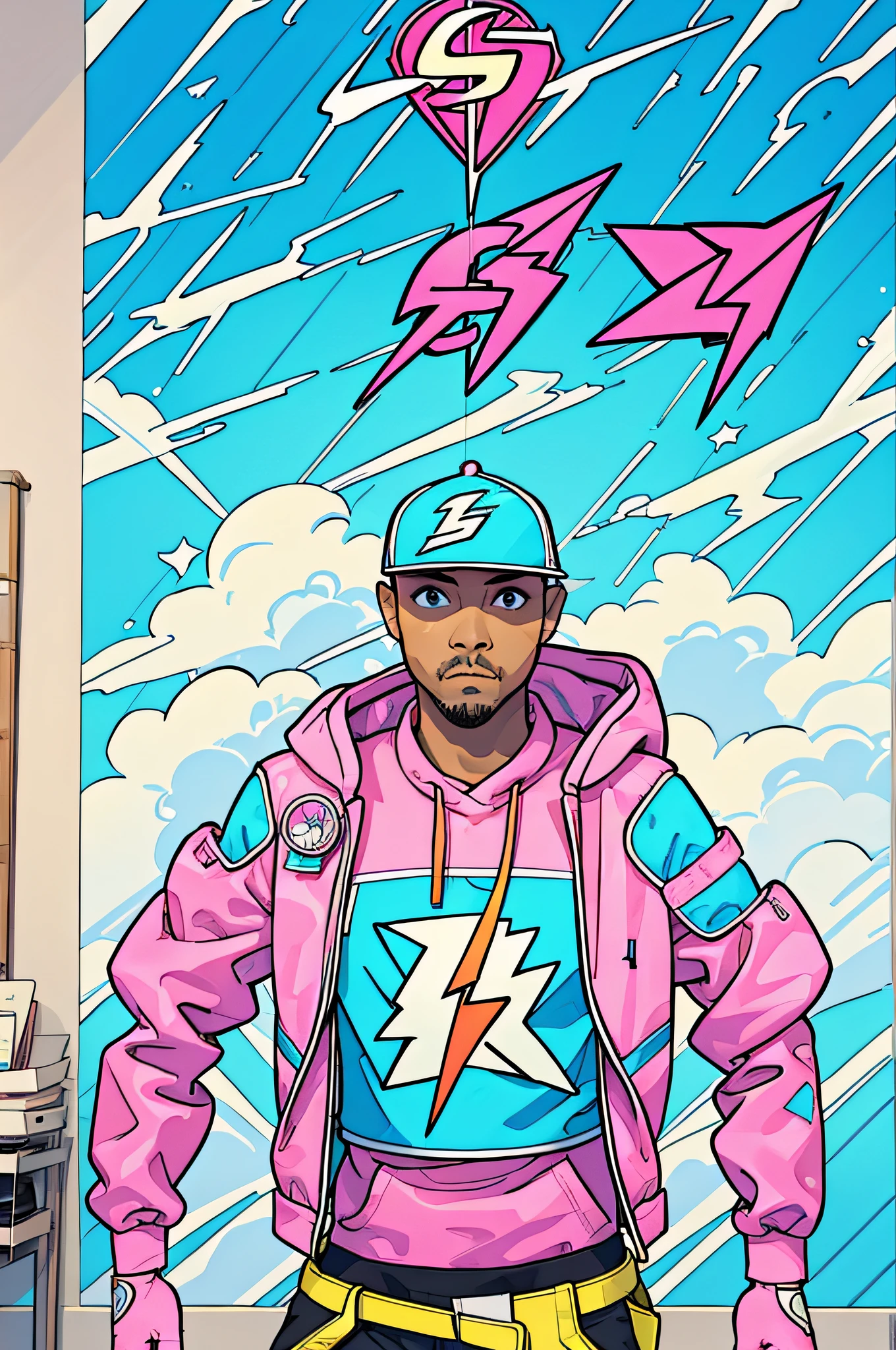 A Comic Book Layout with creative panel shapes of a Rap Group

, crazy colors of shiny plastic film, with steam wave, light blue and pink, chartreuse, clear color, fritillary light, super detail, light filled composition, dreamy composition, y2k aesthetic, lightning, 32k, Trending on Artstation, super detailed, intricate face, octane render, blender