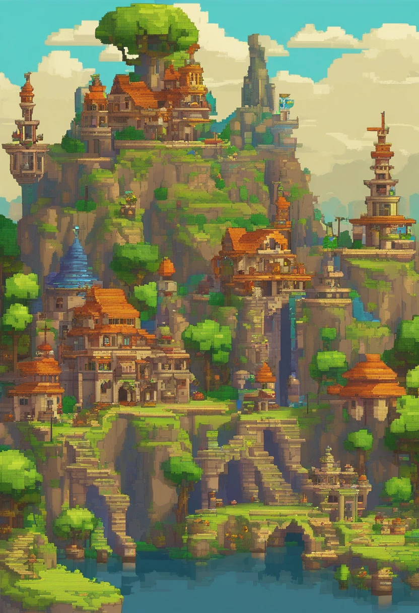 fantasy world, maravilloso, full of fantasy and fiction, colorante, Baja luminosidad, Brillo medio (arte), The landscape presents a civilization mixed with the medieval and futuristic, Beautiful
