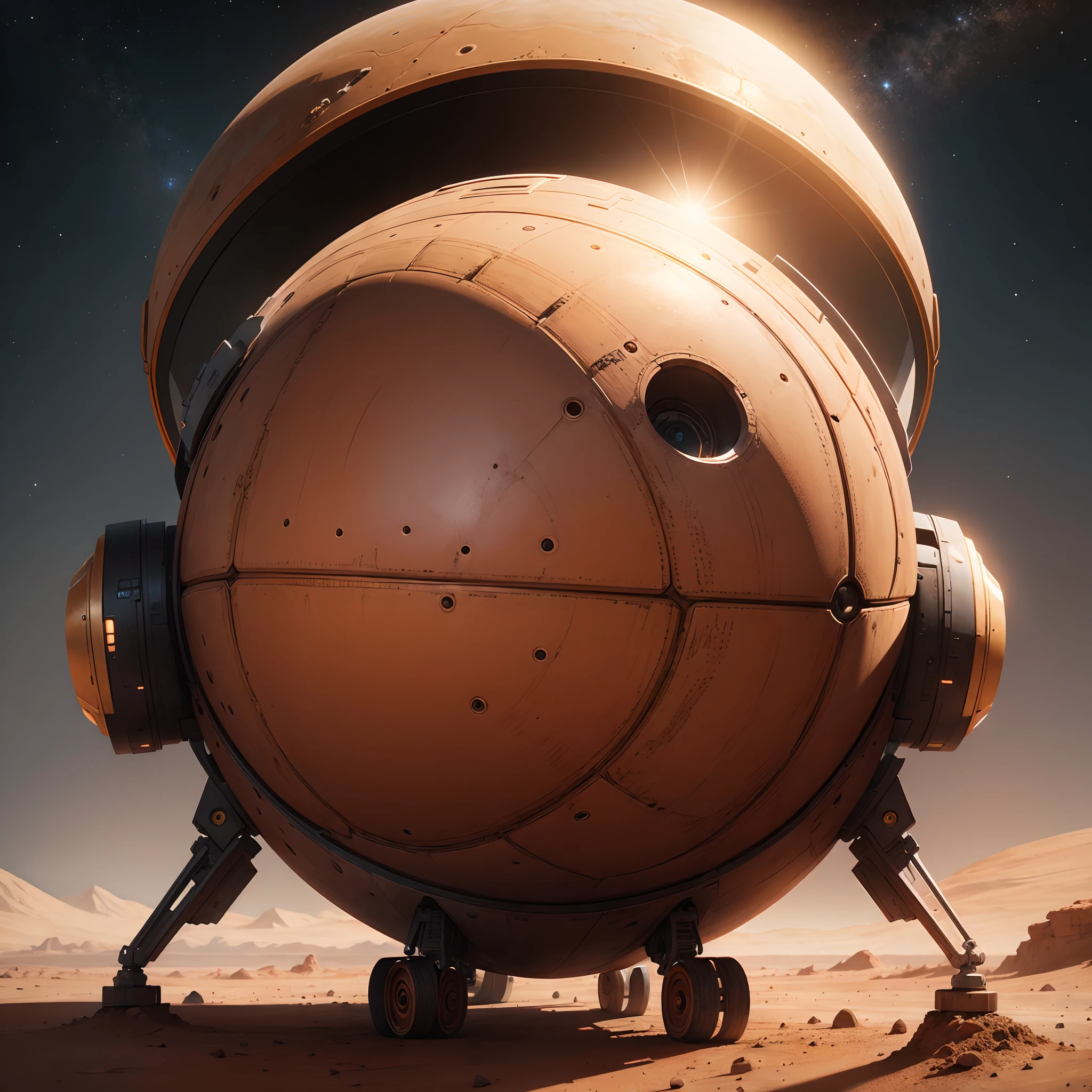 Modern spaceshio on a mars ,alien, 8k, micro detail, illustration