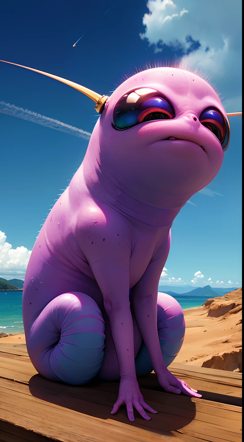(ultra-detailed, highres, best quality, realistic, vivid colors), cute one eyed alien, minions dancing in the air, running around, gather with friends, green blue and purple, sitting in a classic char, enjoying view, extraterrestrial being, photography , on terrain, nebulae sky, ((best shadow)), best quality