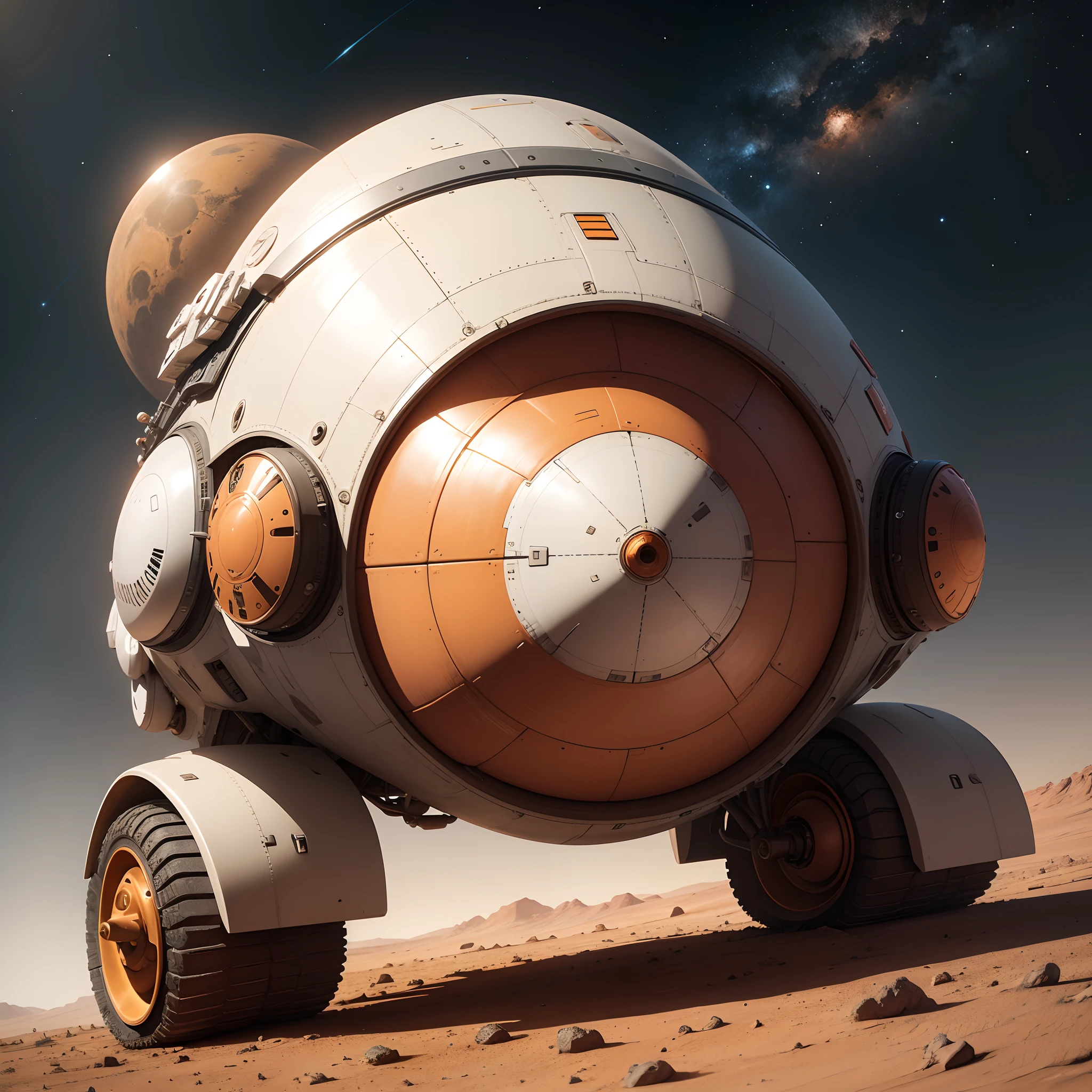 Modern spaceshio on a mars ,alien, 8k, micro detail, illustration