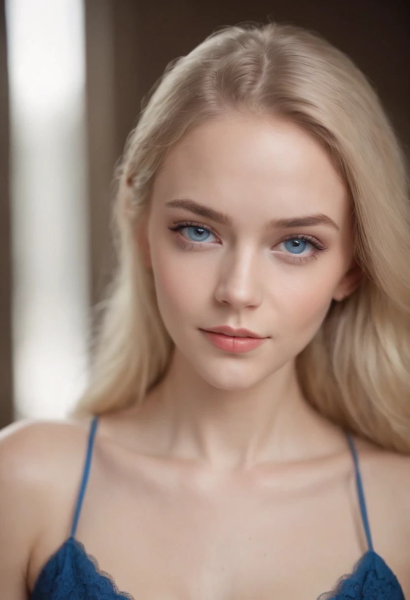 blonde girl, blue eyes, nude, cute, light rose skin, dark screen