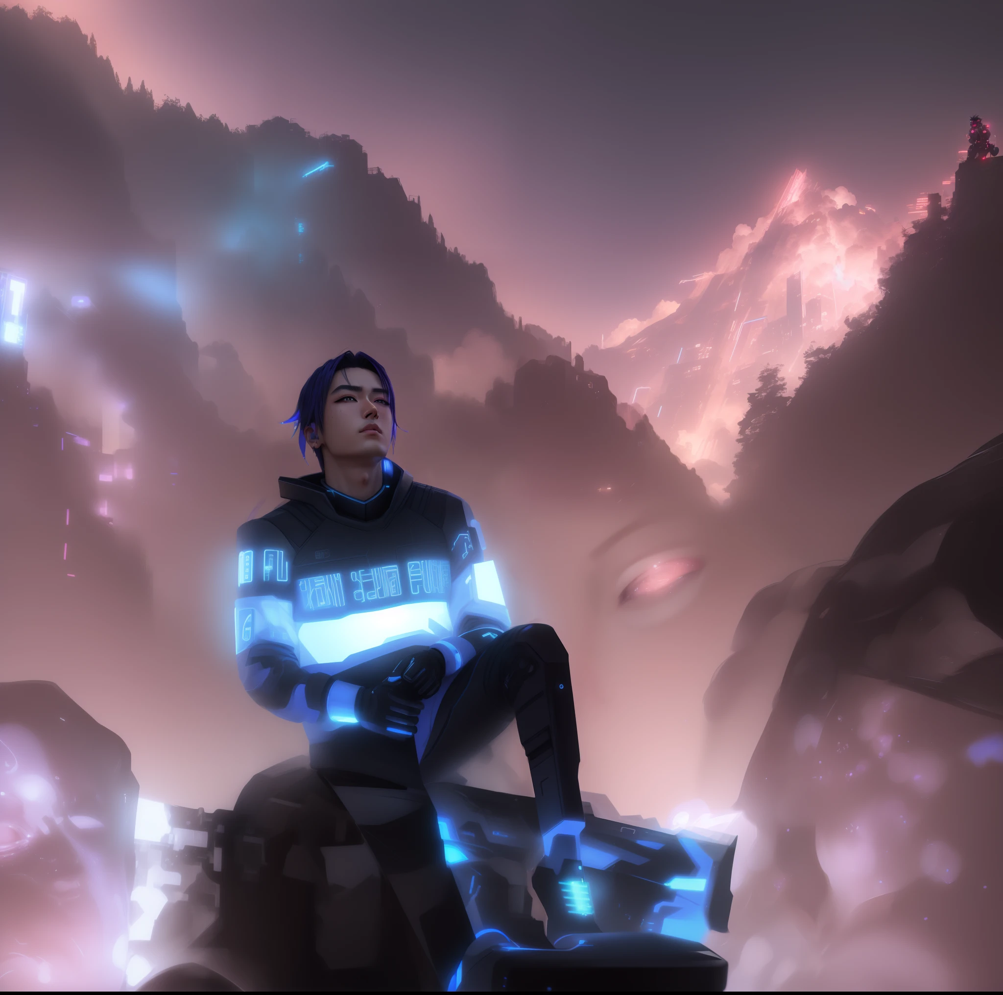 Cheng background Cyber punk handsome boy, realistic face, 8k, ultra realistic