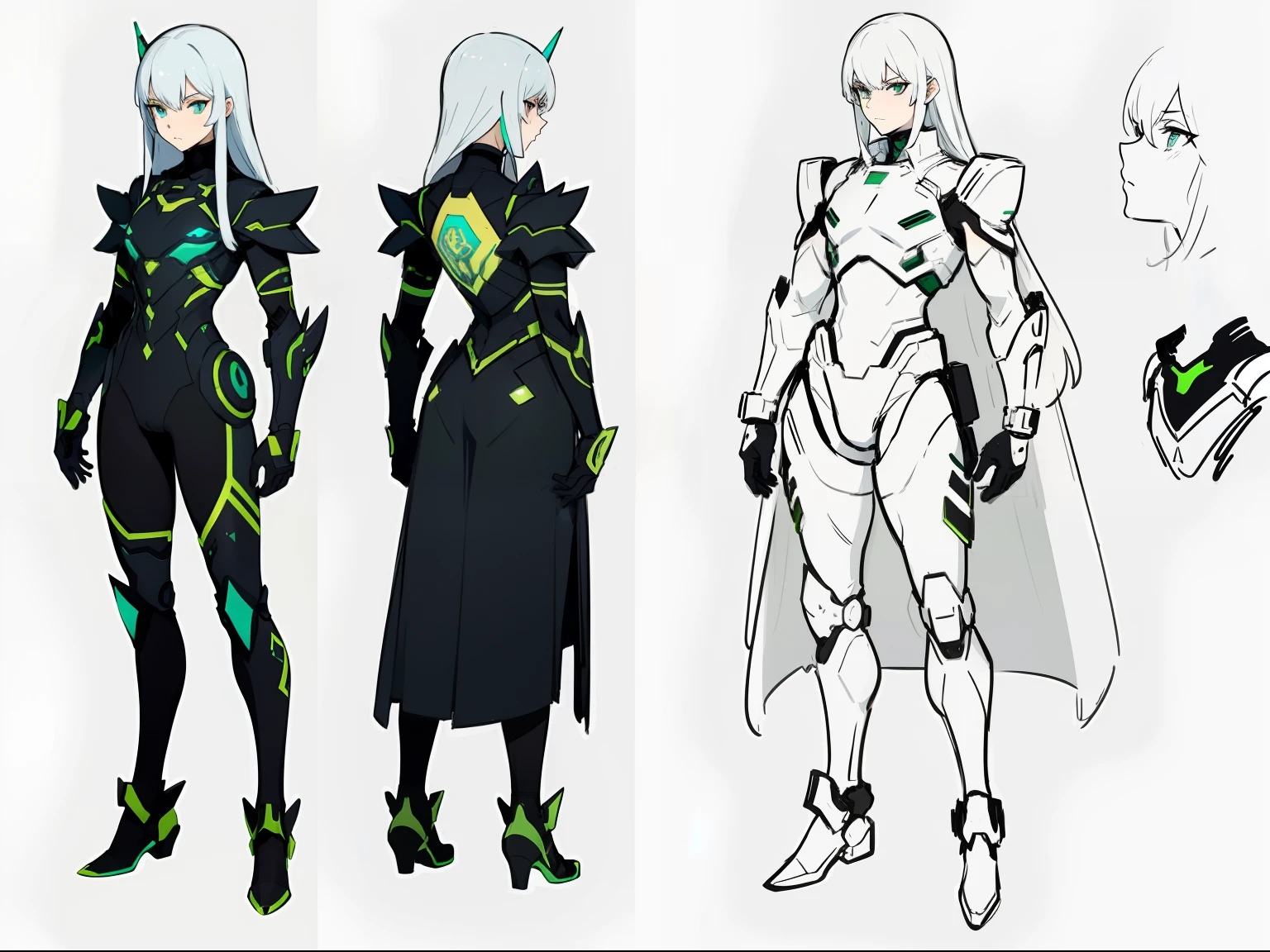 There are two figures of several people wearing costumes., cat girl, blue fox, Cell - Shaded Art Style, stylized anime, female shape, anime stylized, Full body shot turnaround, various poses, , [ conceptual art ]!!, 