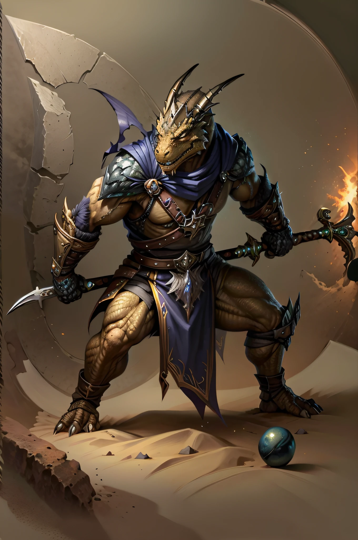 beaultfull Dragonborn Ouro, paladino, Scalemail, muitomúsculo, great sword