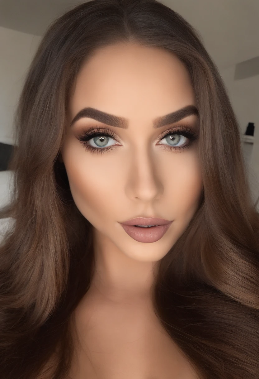 mulher arafed totalmente , menina sexy com olhos azuis, ultra realistic, meticulosamente detalhado, Retrato Sophie Mudd, cabelos loiros e olhos grandes, selfie de uma jovem mulher, Olhos do quarto, Violeta Myers, sem maquiagem, maquiagem natural, Looking directly at the camera, Rosto com ArtGram, maquiagem sutil, impressionante tiro de corpo inteiro ajoelhado na cama, com um livro ao lado, no quarto, medium to large bust