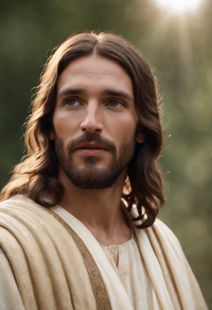 A visual representation of Jesus returning to heaven, com cores vibrantes e uma aura celestial.