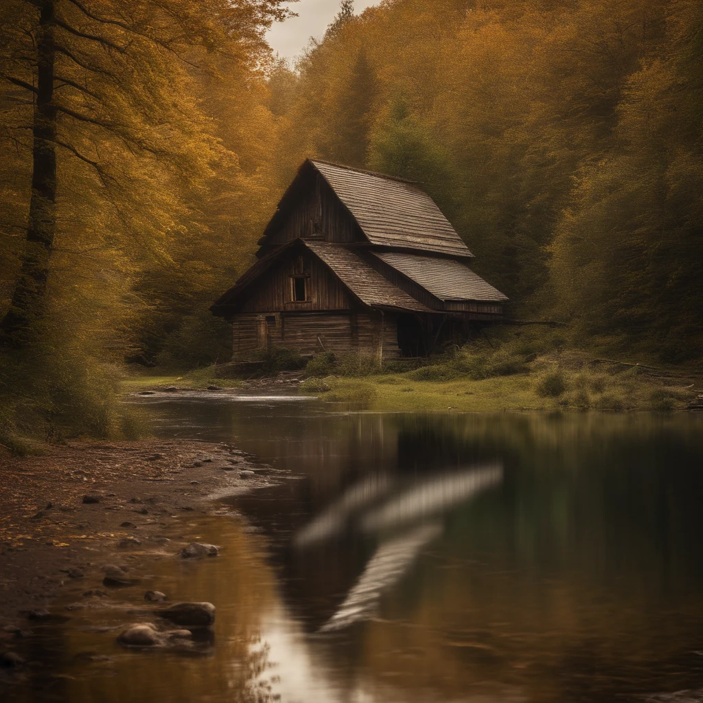 paysage, foret, montagne, chalet, rustique, naturel, coin perdu, nature, sombre, ruisseau