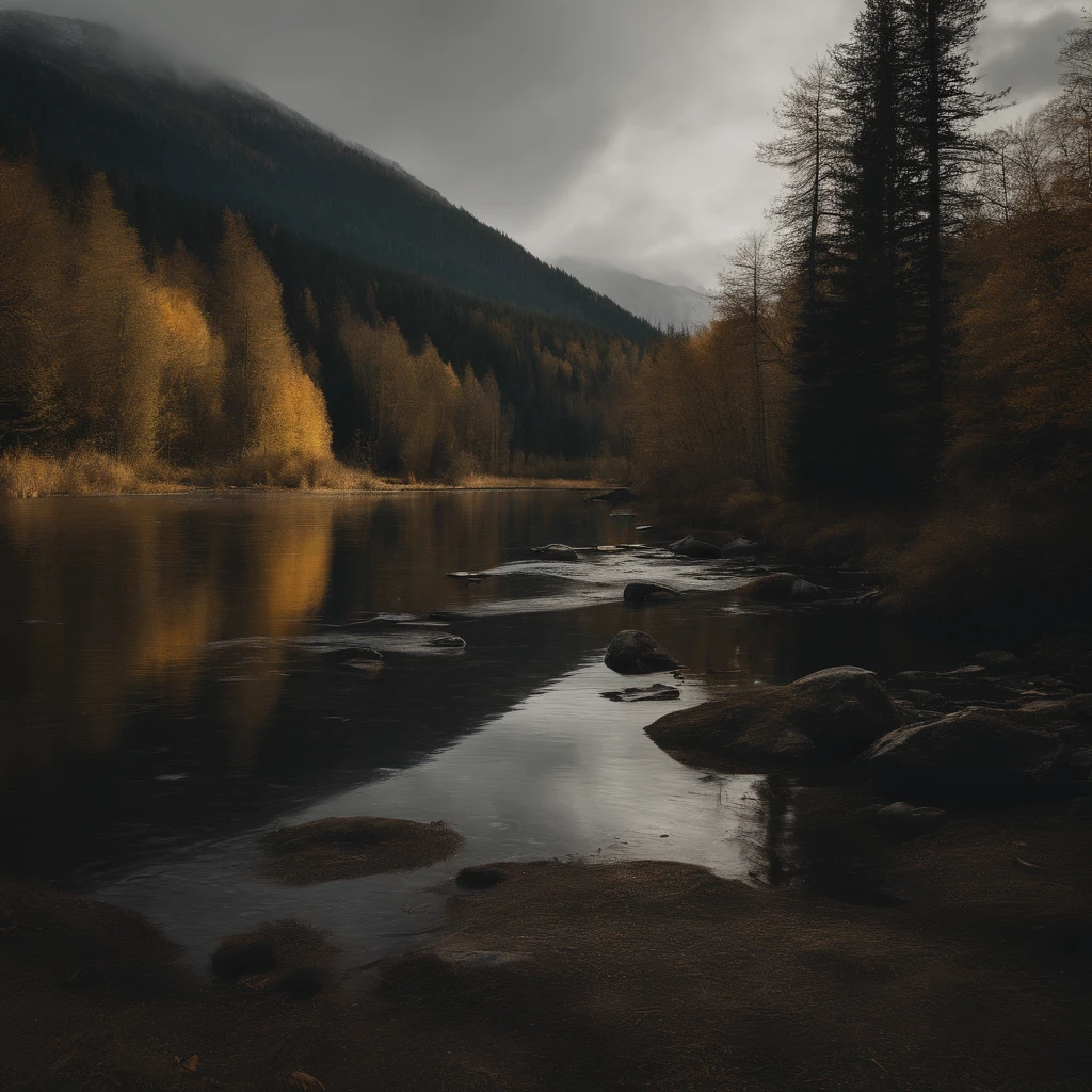 paysage, foret, montagne, chalet, rustique, naturel, coin perdu, nature, sombre, ruisseau