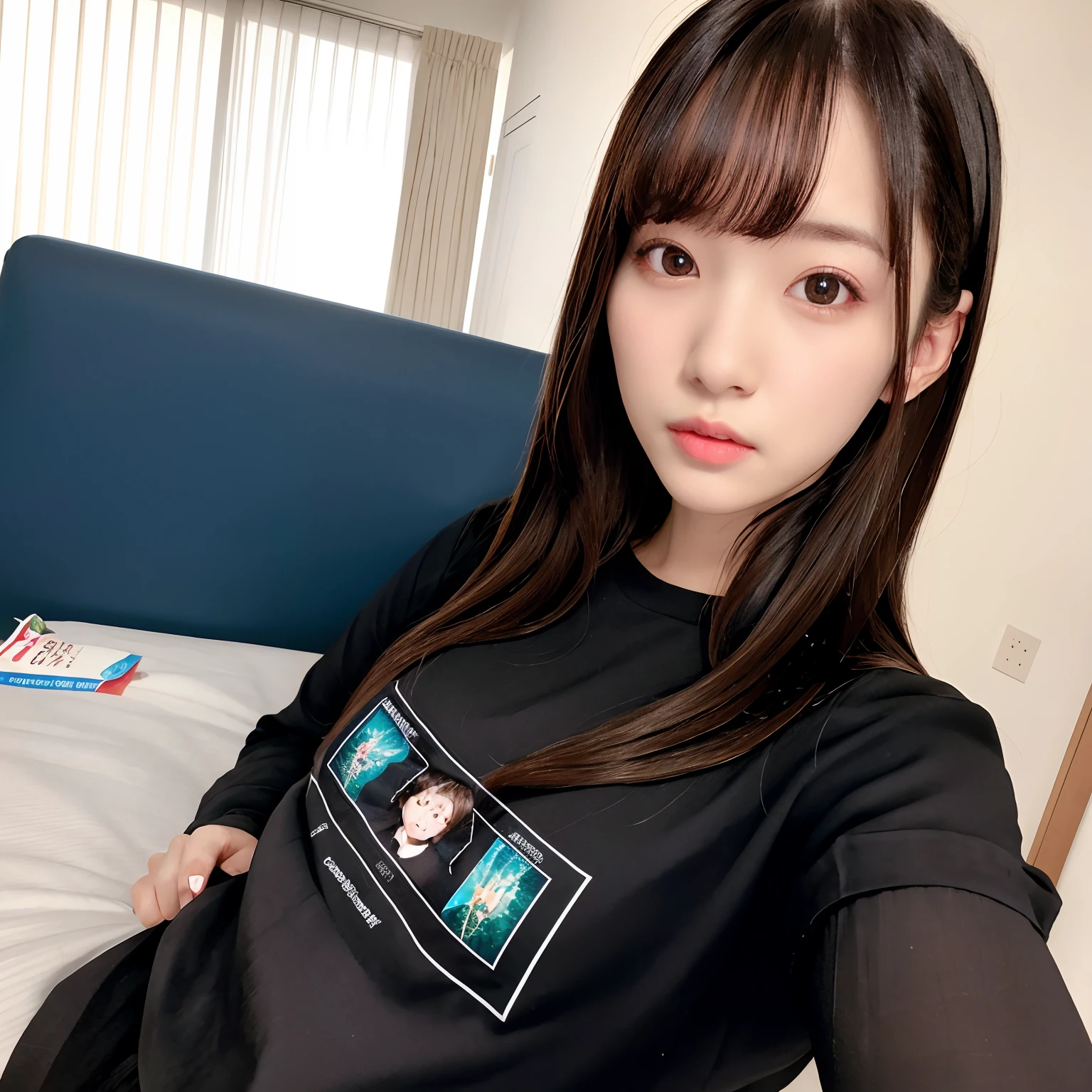 masterpiece, best quality, (dark photo:1.3), photorealistic, 1girl, flat bangs, stunning innocent symmetry face, shirt, emotional, ulzzang, (PureErosFace_V1:0.7), japeneseteacher