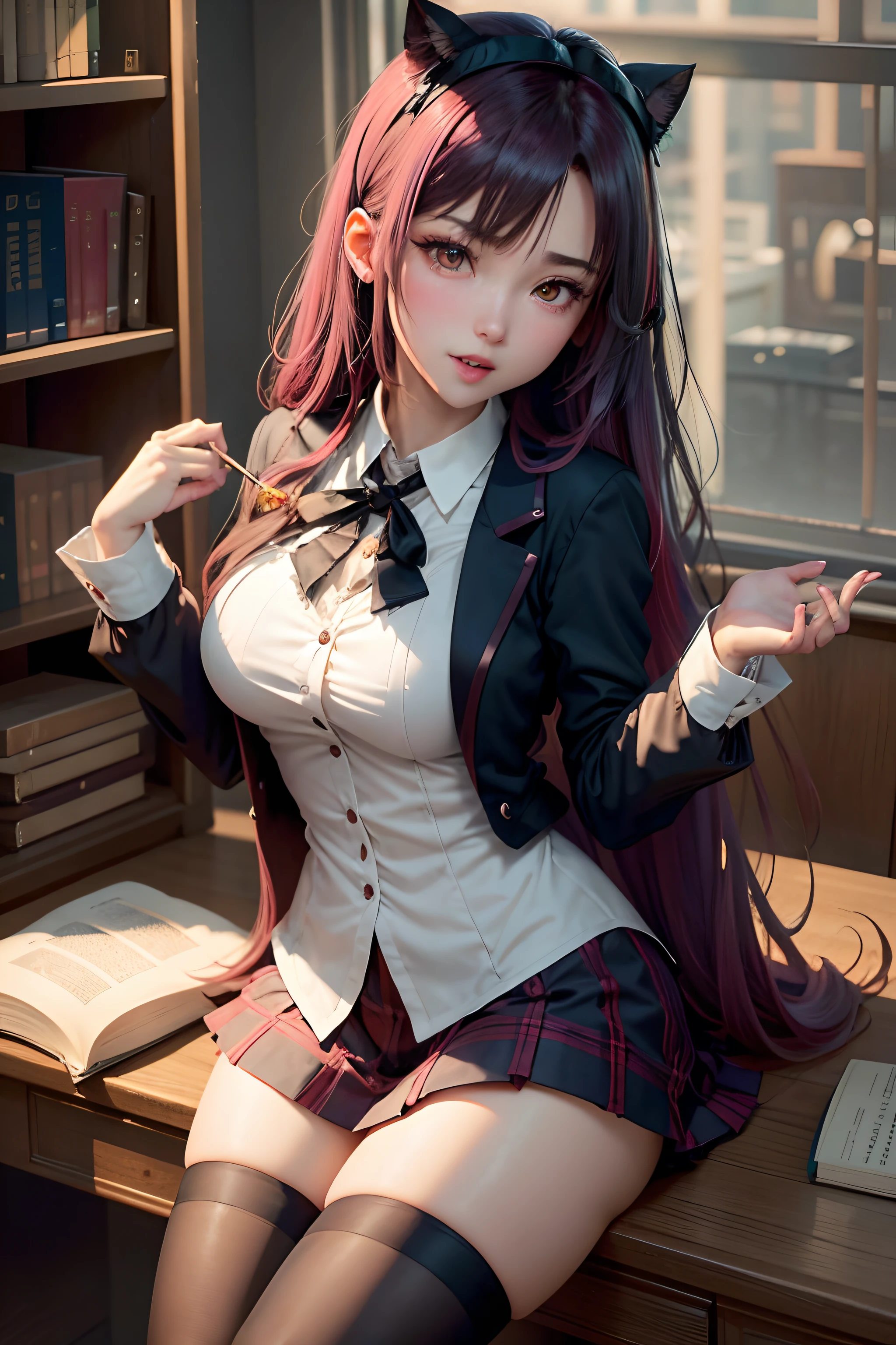A sexy、Glamour、A slight smil、knee high socks、panthyhose、Beautie、Beautiful shape、wretched、boredom、Unusual beauty、Fornication、Good skin luster、Long hair straight hair、pinkhair、lovely、Kiss Face、seductiv、Strong sexual pleasure、open your legs a little、JK style、high-school uniform、Black Blazer、Red checked skirt、18year old、saddened、Unhappy、Transcendent beauty、slightly thicker thighs、small mouth、masturbation、Open your mouth wide to the maximum、Nasty look、Put your hand on your crotch、Goth Lo Remake、Neat face、Writhing expression、Maid Taste、The nose is neat、garterbelts、Smile a little、Library Background、book library、Boken、Find a book、read a book、Masturbate on a closed bookshelf、stained glass window、Open your mouth wide to the maximum、Close your eyes with pleasure、