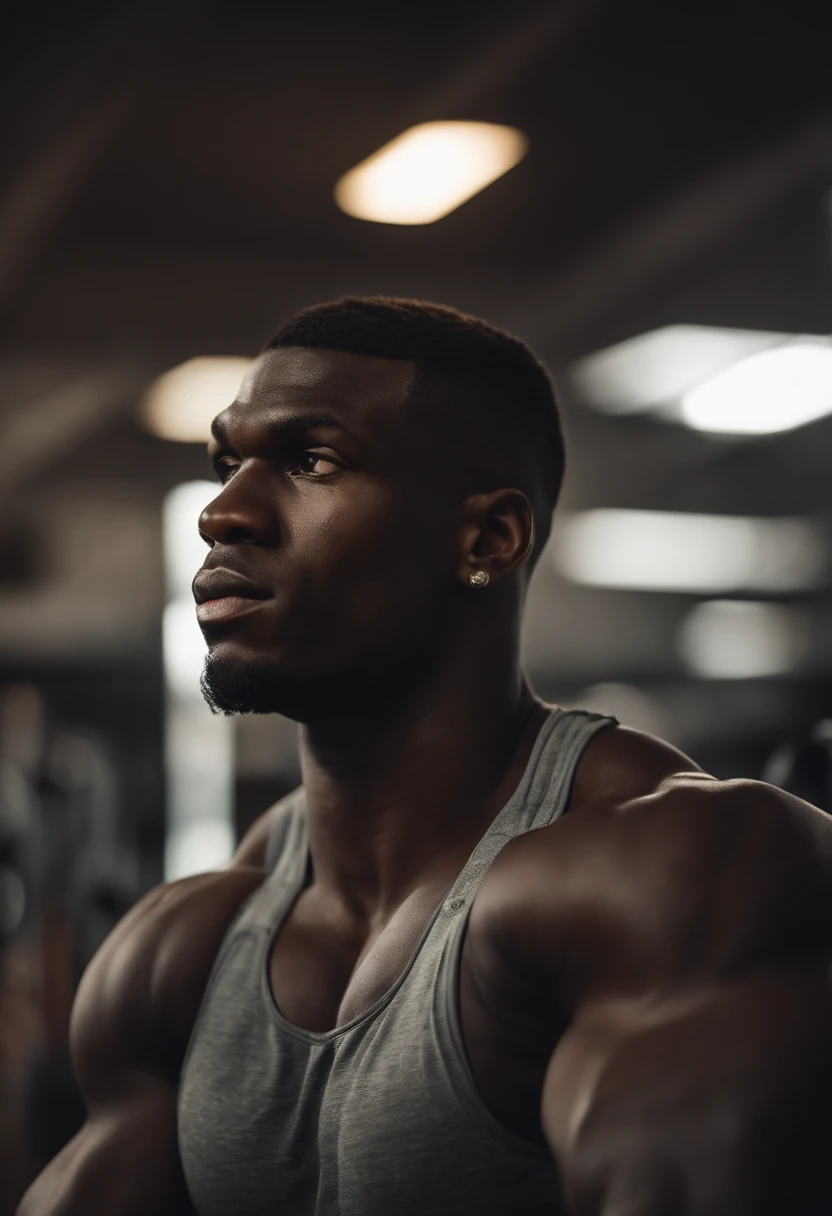 Paul Pogba Bodybuilder, very muscular, shirtless in a gym, looking at the camera, 8k, HD, super realistic, Full body portrait, detailed, black hair, natural lighting, face lighting, Fujifilm XT3, outdoors, bright day, beautiful lighting , RAW photo, 8k uhd, film grain,