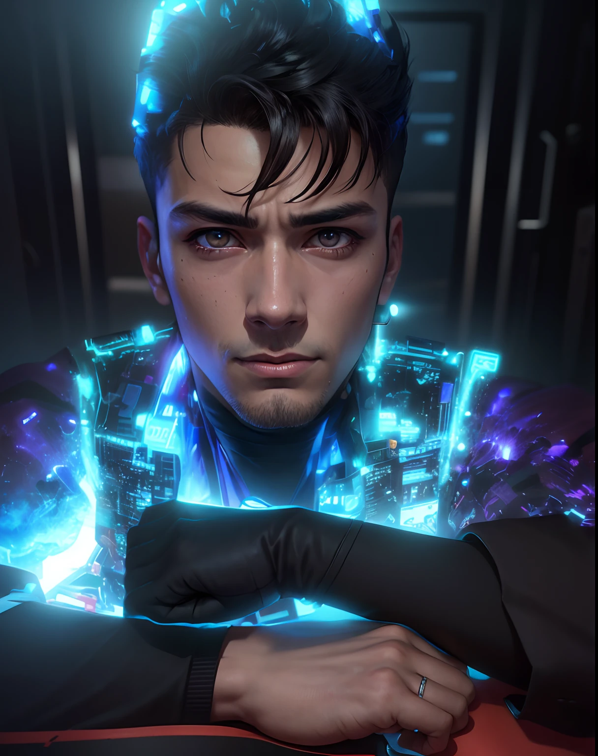 Change baground cyberpunk handsome boy looks like anime hero satoru gojo. 8k ultra realistic face