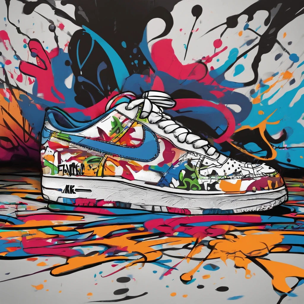 graffiti, sneakers nike, Full image, High resolution High contrast