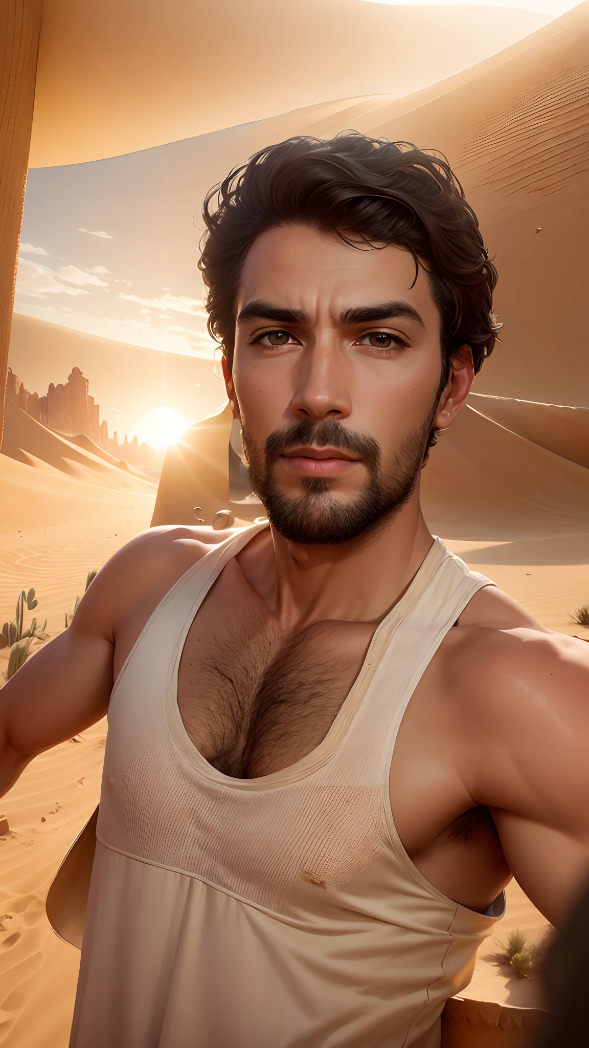 Change background into desert and change the clothes like an actor