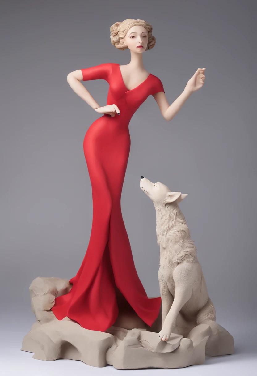 uploaded on e621, beautiful and detailed portrait of a (((feminine))) female anthro , uploaded to e621, ((by Kilinah, (by Coffeesoda:1.1), by Hioshiru, by Kilinah)), cenematic lighting, female wolf, tail, torso, glossy fur, glossy hair, white fur, red dress, normal female body, full body, Red heels