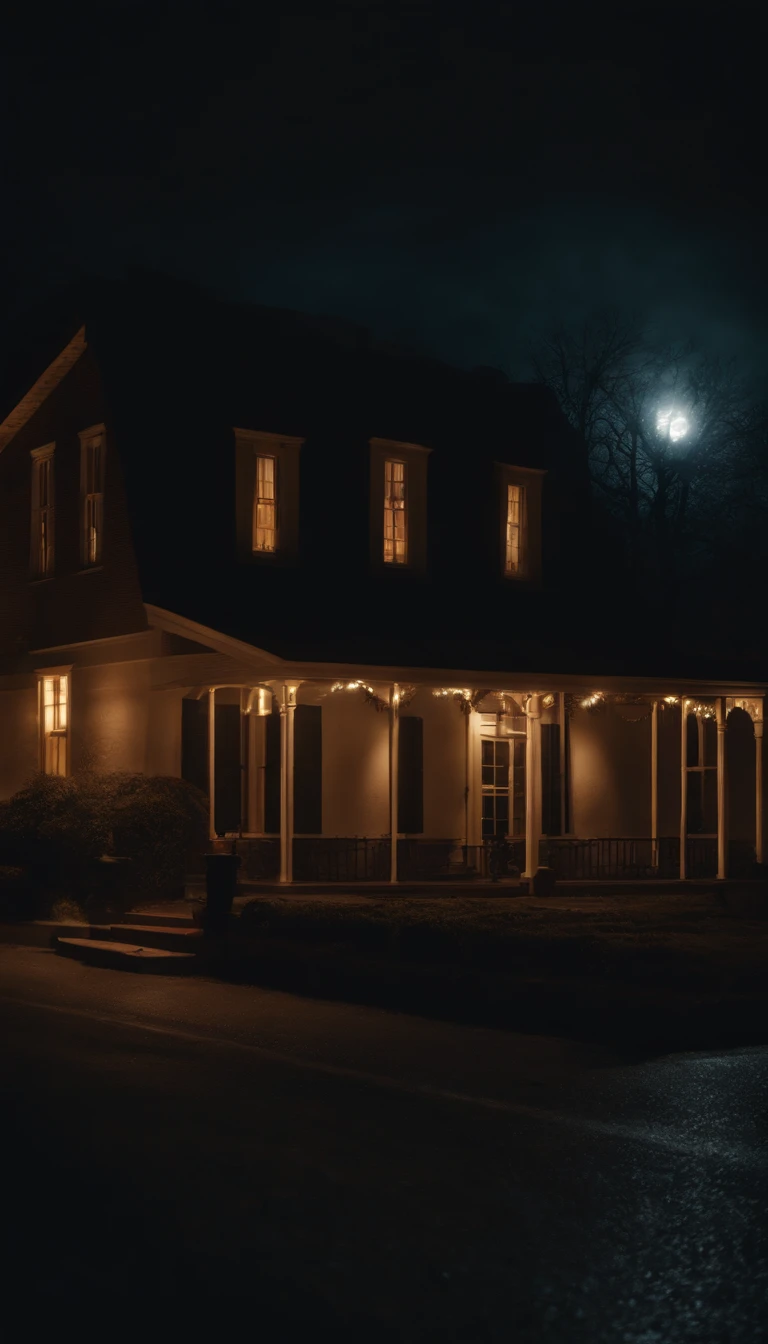 Funeral home at night with lit candles, horror, haunting, gloom, ultra realistic 4k