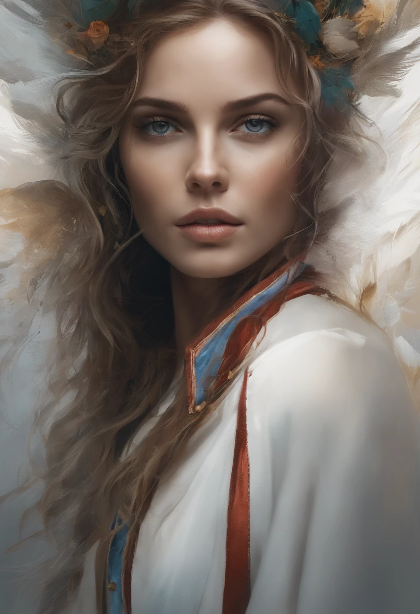 Perfect centralization, mouse bonito, Use uma jaqueta da equipe de estudantes, , serio, Standing position, beleza abstrata, Centrado, looking at the camera, Facing the camera, nearing perfection, Dynamic, altamente detalhado, liso, foco nítido, 8k, high-definition resolution, illustration, arte de Carne Griffiths e Wadim Kashin, fundo branco