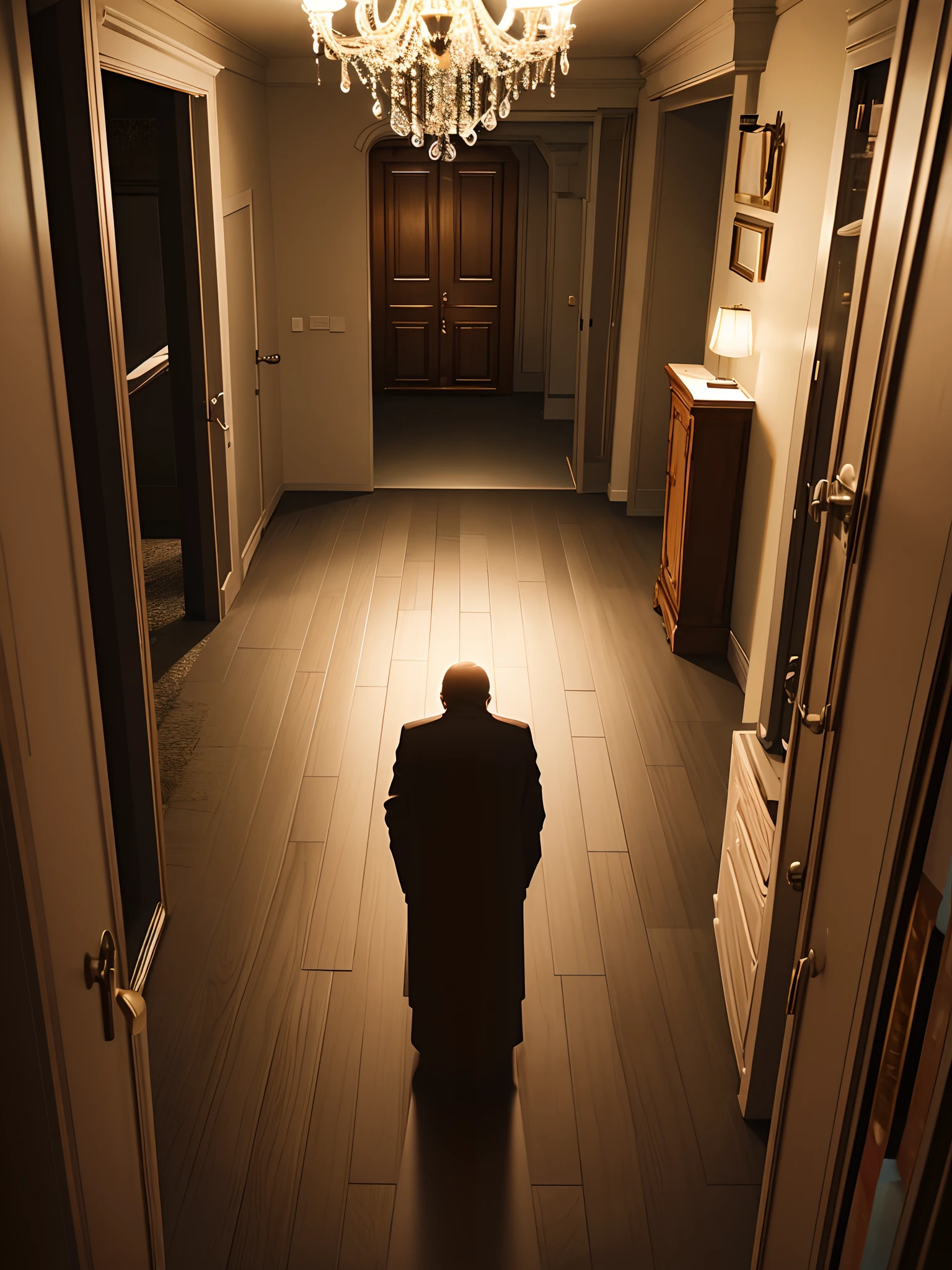 room of a funeral home at night, horror, haunting, ultra realistic 4k