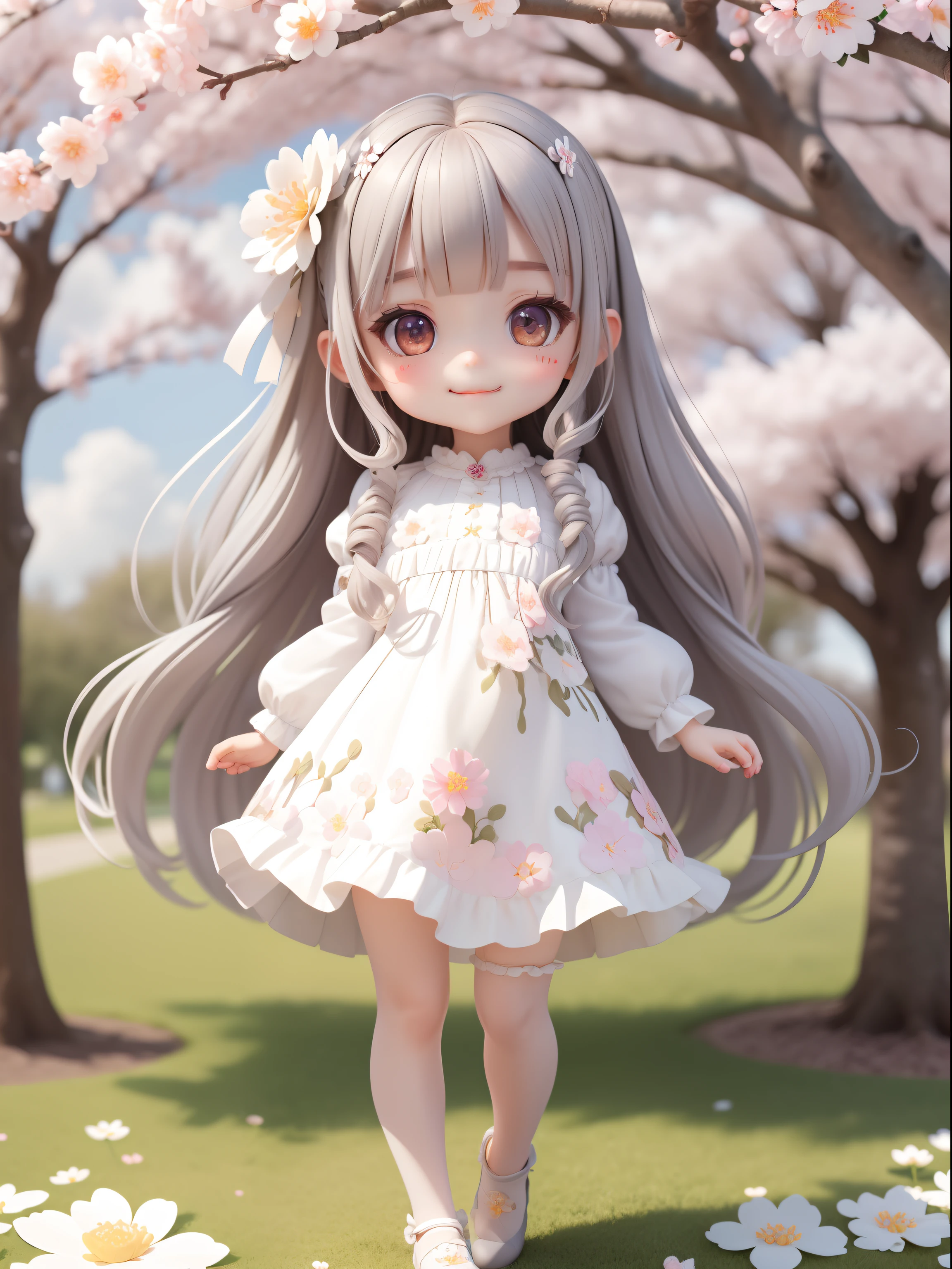 (masterpiece), (best quality), (ultra-detailed), (full body:1.2),
1girl, chibi, cute, smile,
flower, outdoors, blush, tree :3, white dress , cherry blossoms, blurry, white wavy long hair, blush stickers, long sleeves, bangs, white flower, clouds
(beautiful detailed face), (beautiful detailed grey eyes)