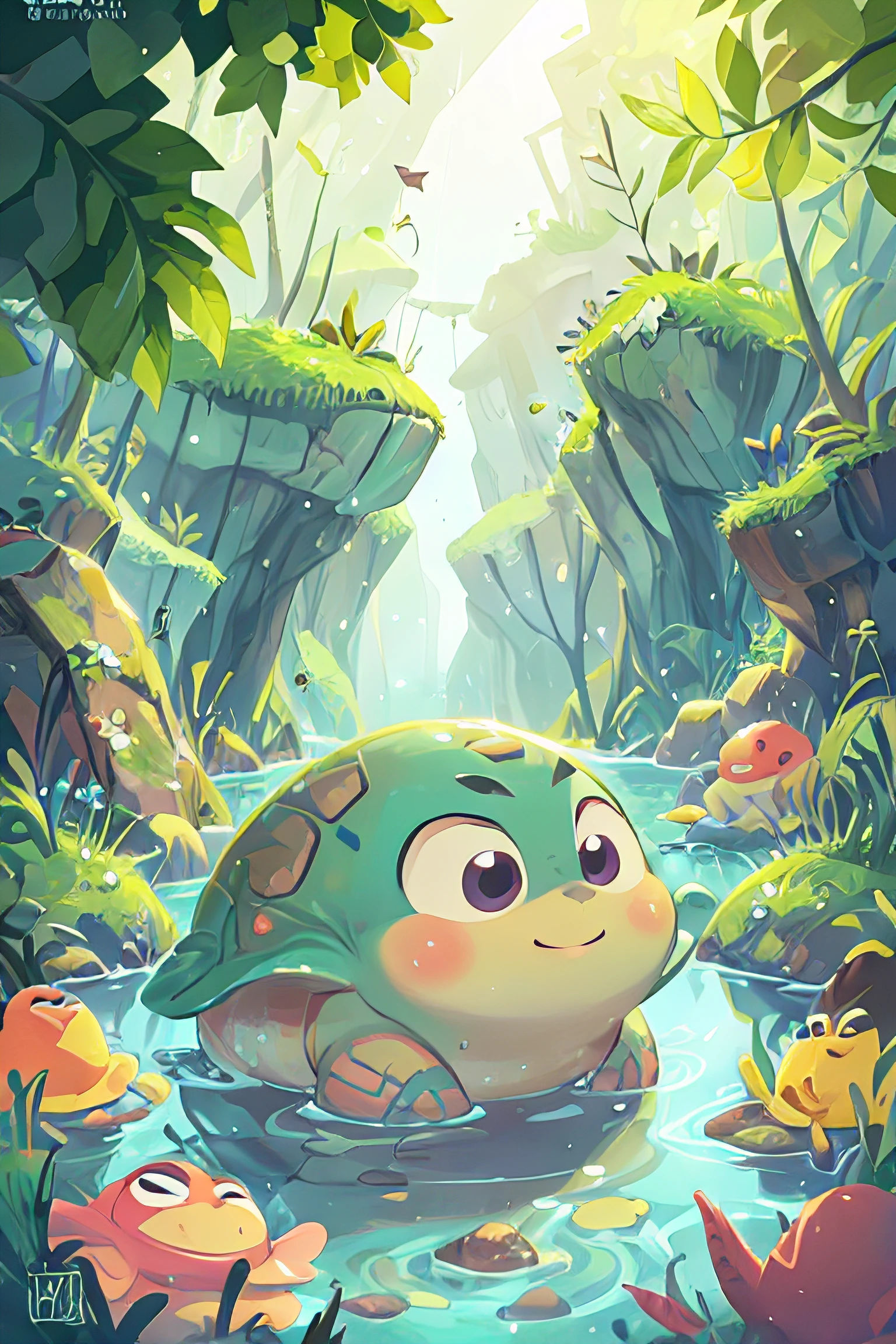 tartaruga marinha, vetor, no estilo pixar disney, 2D cute
