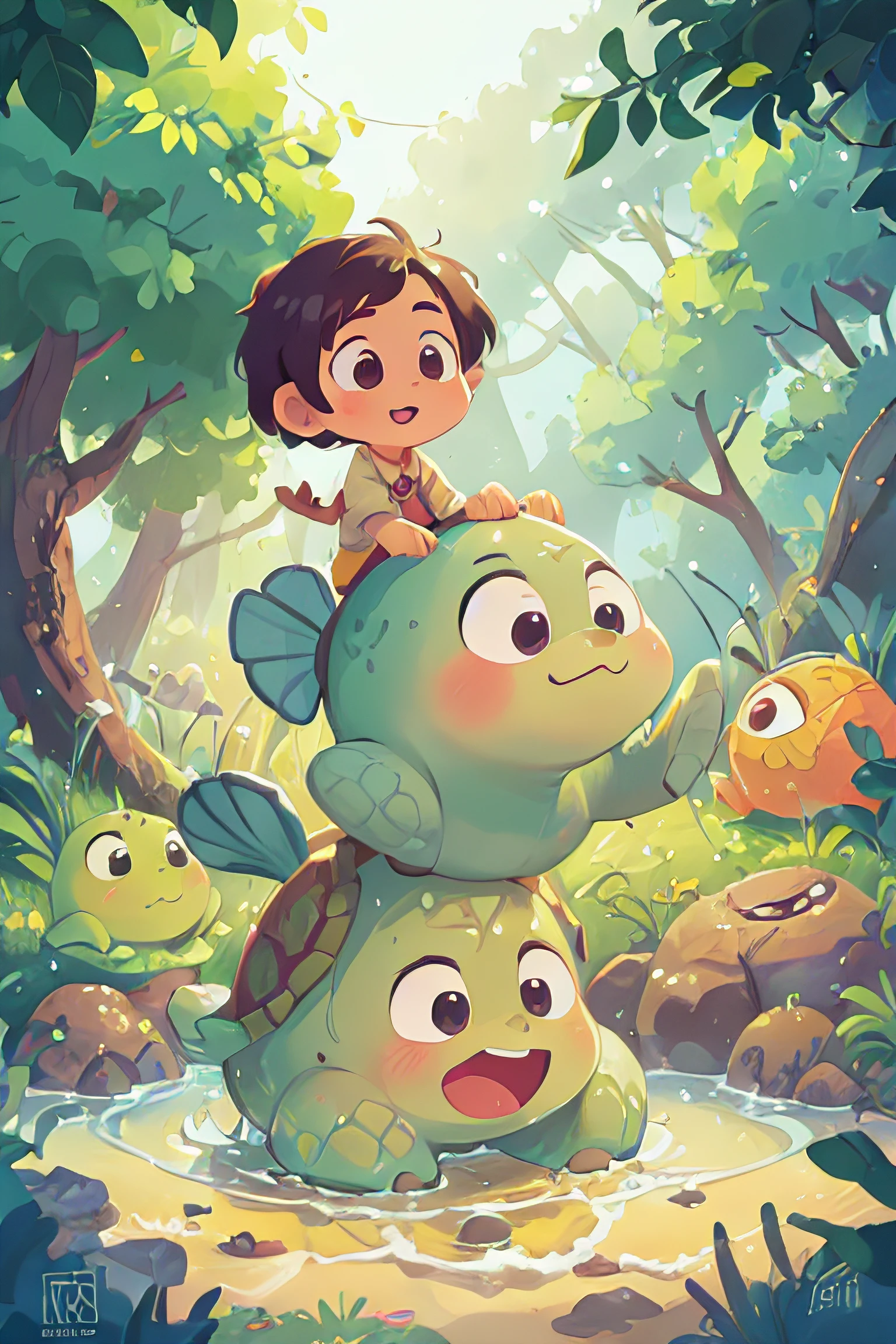 tartaruga marinha, vetor, no estilo pixar disney, 2D cute