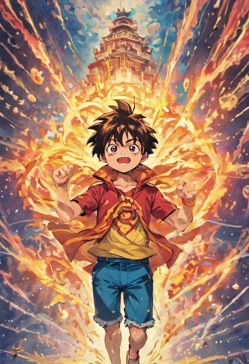 Create awesome posters,Apresenta a quinta engrenagem Luffy como protagonista "one piece" No calor do momento. Capture the essence of your fiery determination and indomitable spirit,Pois ele desencadeou sua ira sobre seus inimigos. Mantenha-o curto, ousado, E transmitem fortemente o poder bruto da raiva de Luffy.
