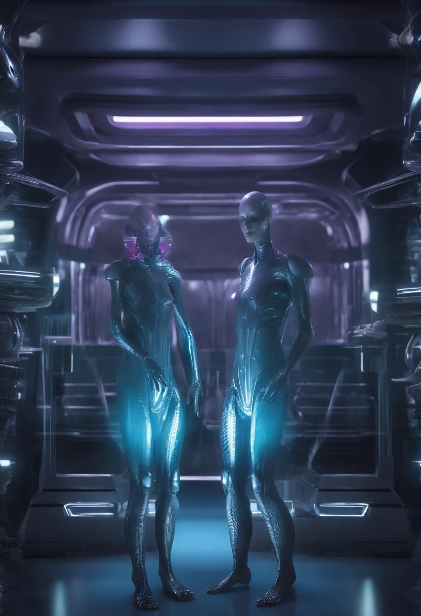 Translucent ethereal alien creatures,中景 the scene is,Full body like, highly detailed surreal vfx,oc rendered,Shot with 70 mm - AR 16:9 --q 2 --s 1000