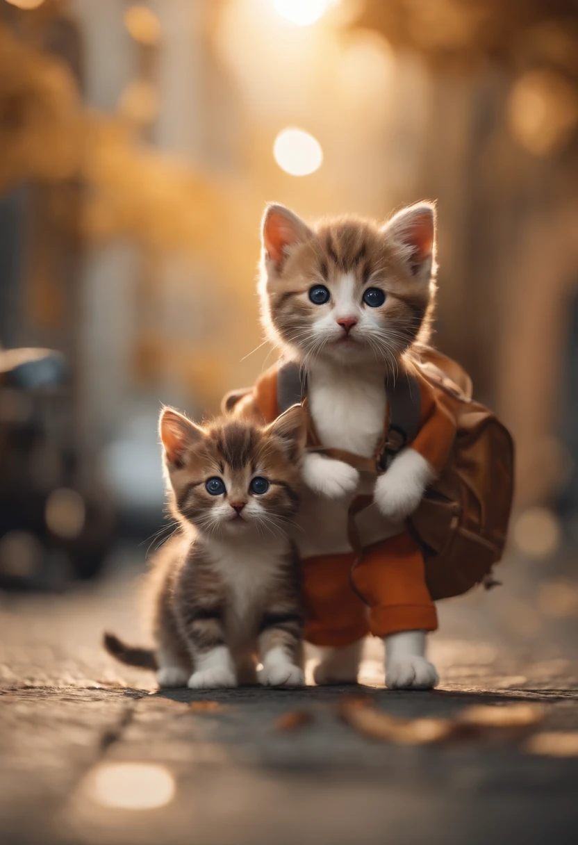 I have two little kittens, a cute little cat, cute kittens, Cutest, Incredibly cute, Adorable and cute, And cute and lovely. They are walking down the street with backpacks, Walking together, commute, Proudly walk down the street, And the cat is walking. They are cute in the style of 🍂 and 🍁, Adorable and cute, Cute and adorable, oh, nice and cute. They are known as real-life Tom and Jerry.