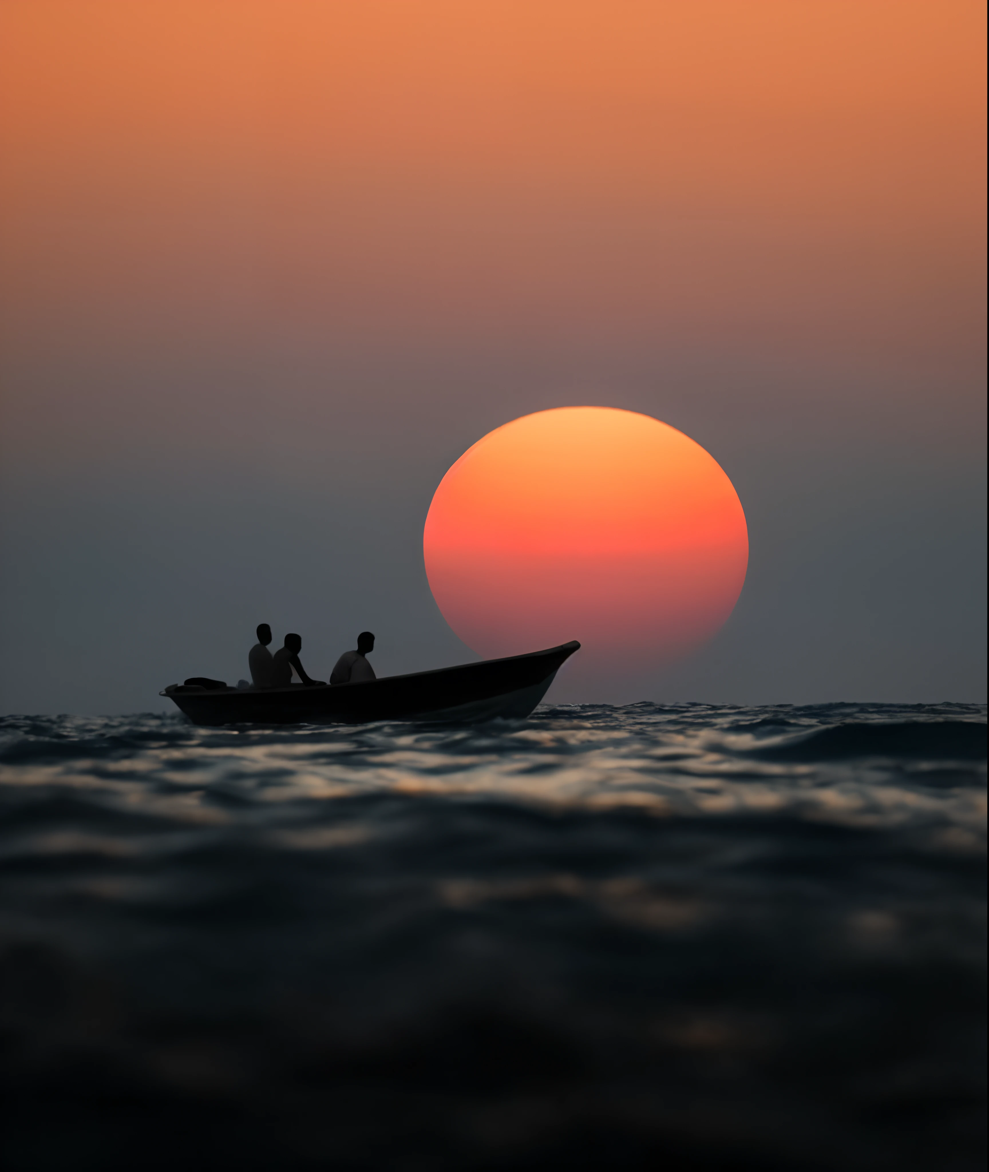 There is a man and a woman in a boat on the ocean, setting sun, setting sun, Directed by: Saurabh Jethani, setting sun, no mar, no oceano, incredible depth, Directed by: Max Dauthendey, grande senso de profundidade, in the sunset, incredible depth, setting sun, fim do dia, tirada na hora dourada, sunset atmosphere