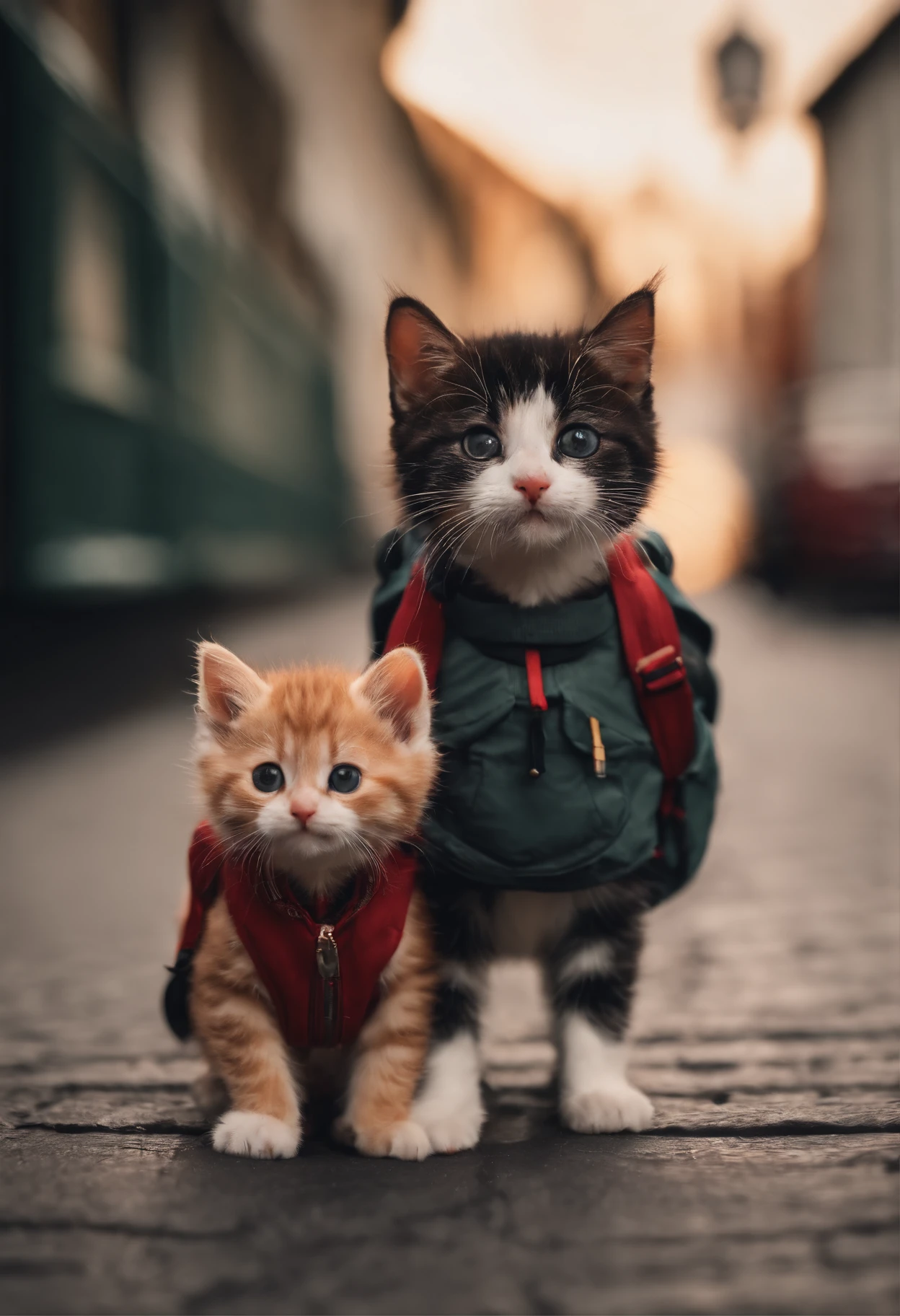 I have two  kittens, a cute little cat, cute kittens, Cutest, Incredibly cute, Adorable and cute, And cute and lovely. They are walking down the street with backpacks, Walking together, commute, Proudly walk down the street, And the cat is walking. They are cute in the style of 🍂 and 🍁, Adorable and cute, Cute and adorable, oh, nice and cute. They are known as real-life Tom and Jerry.